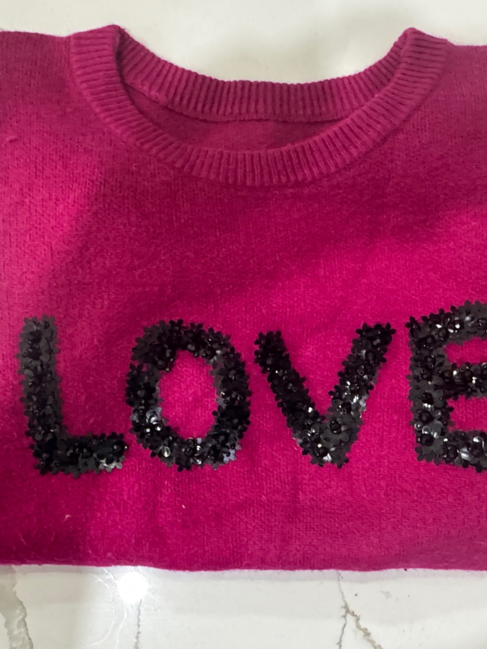Fuchsia Women's Sequin 'LOVE' Sweater